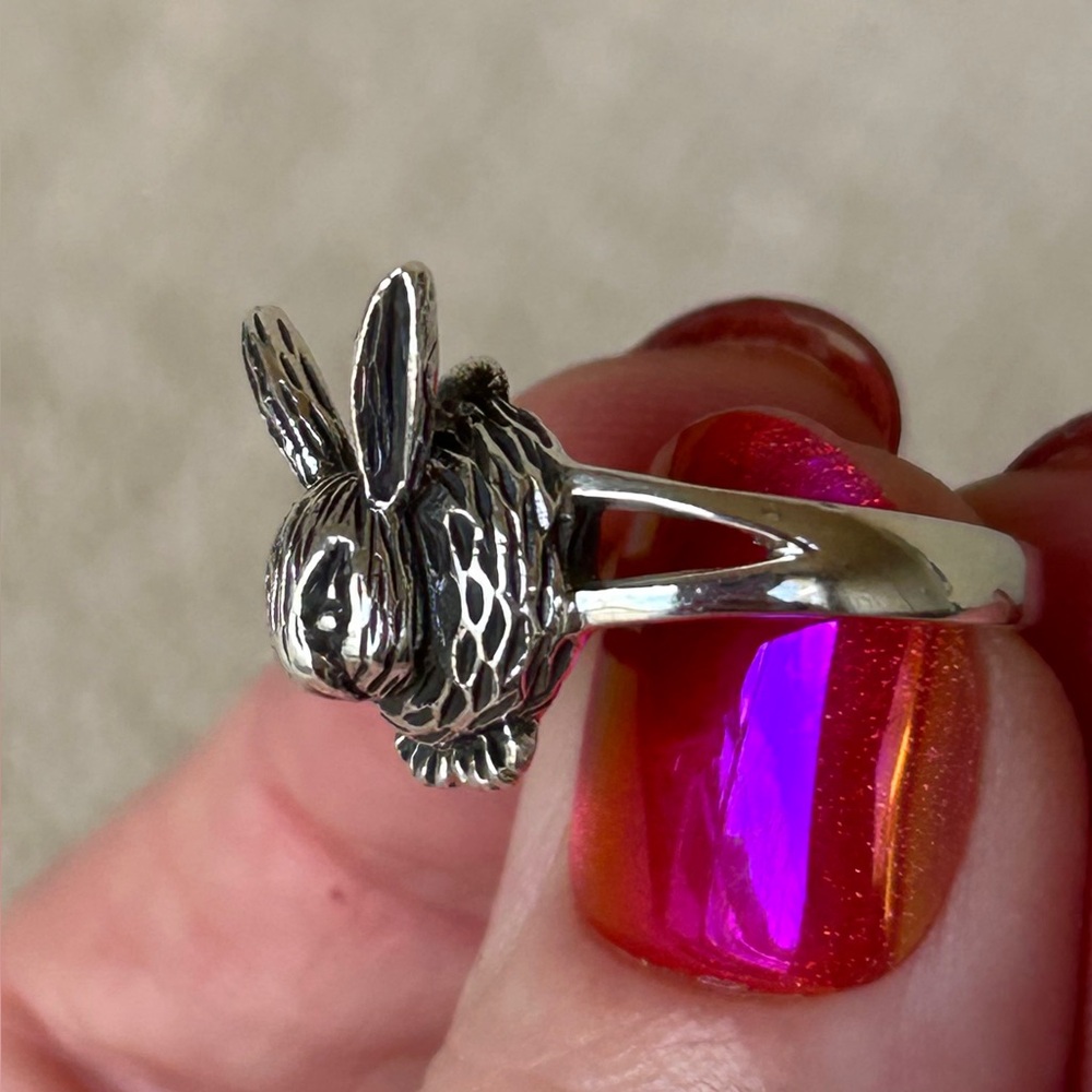 925 Sterling Silver Hand-Crafted Rabbit Ring - Picture 8 of 11